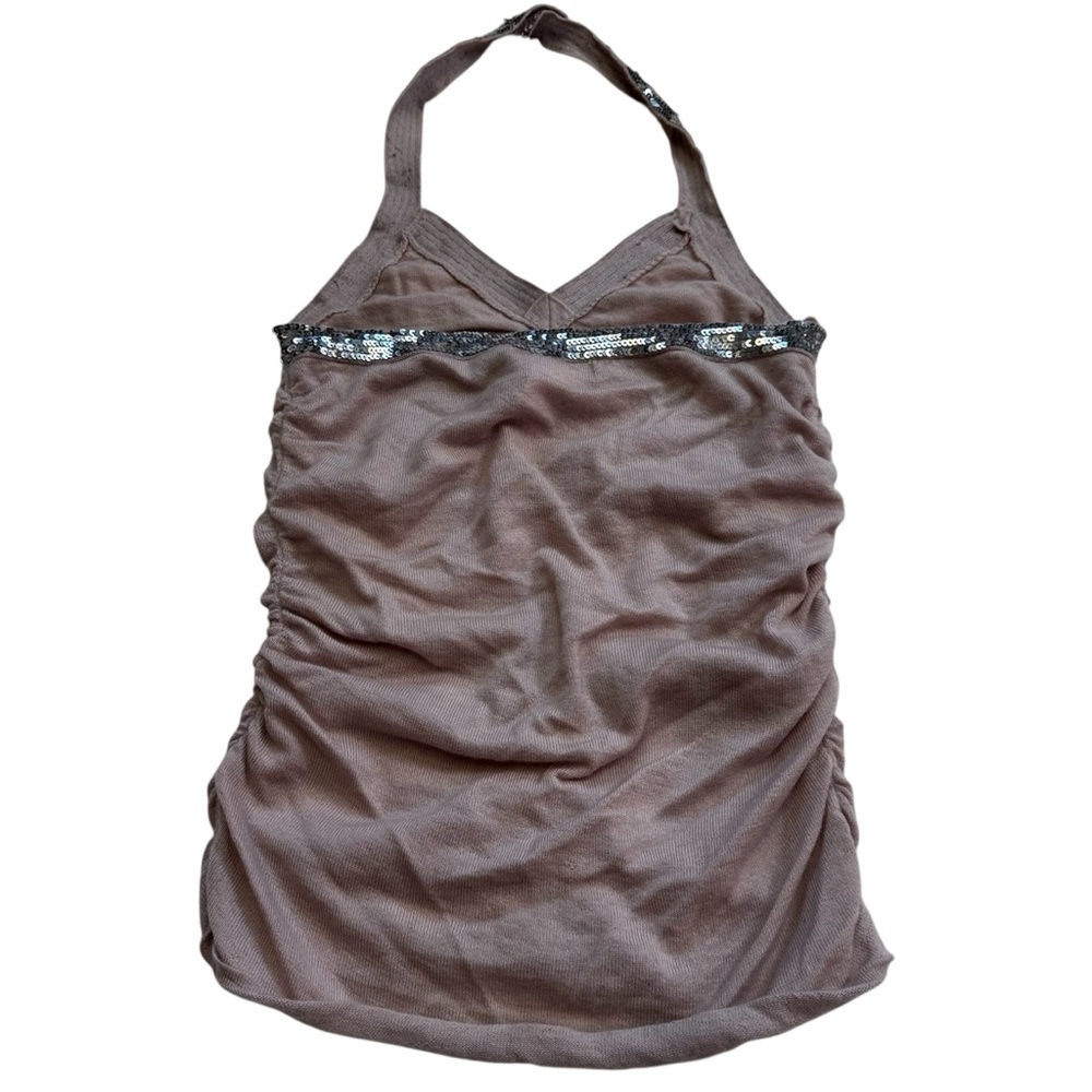 LaROK Cashmere Halter Top Size Medium Dusty Pink Mauve Sequin Trim Ruching NWOT - Picture 11 of 12
